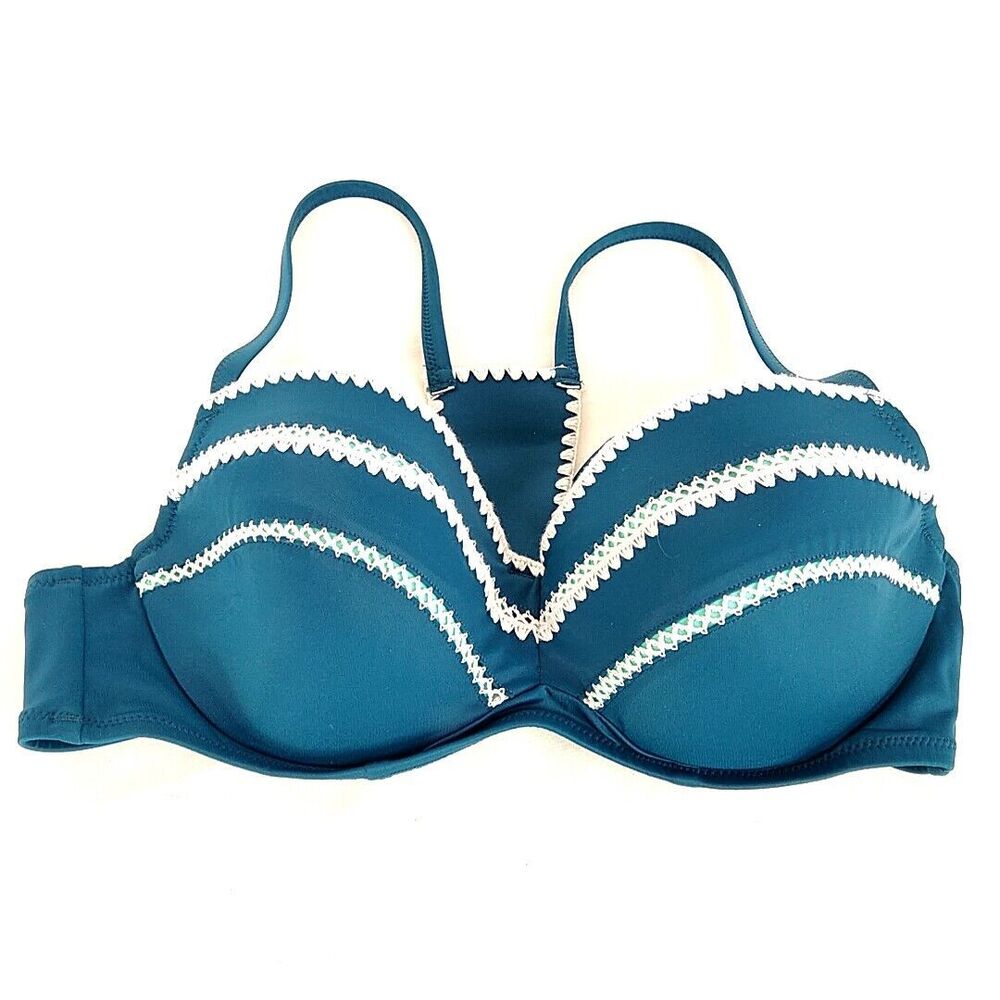 💥5/$25 Shade & Shore 38B Bikini Top Teal White Crochet Trim Strappy Underwire